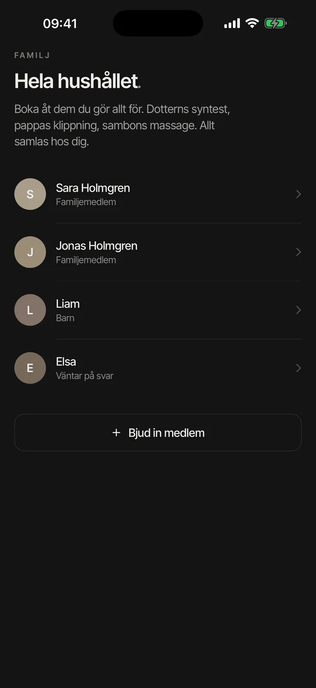 Familjen i BIX-appen: hela hushållet med egna bokningspass