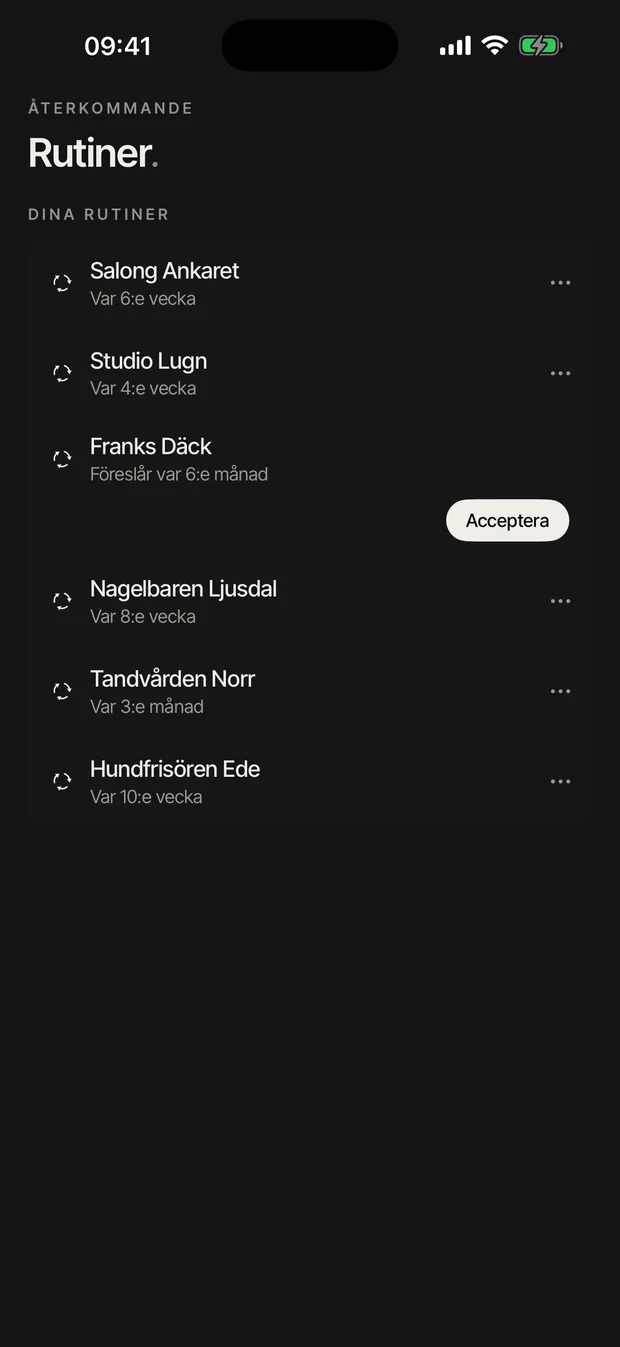 Rutiner i BIX-appen med ett förslag att acceptera